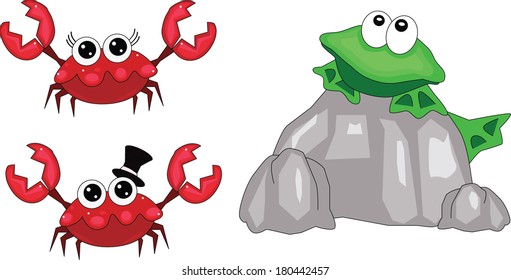 Frog on a rock, Mr. and Mrs. Crab/Small Beach Life/The frog and crabs are saved on separate layers 