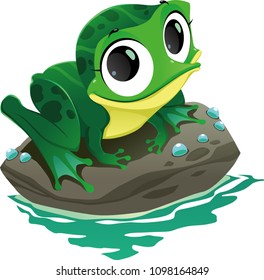 frog on stone vector cartoon