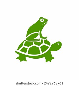 frog on a turtle shell. Icon Vector flat design style illustration.