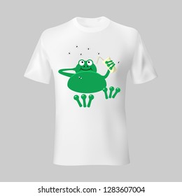 Frog on vacation fun typography t shirt template. Vector illustration.