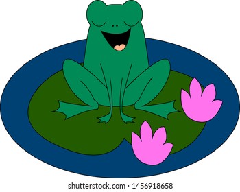 Frog on water lilies, illustration, vector on white background