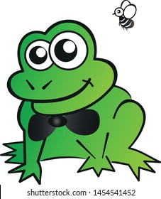 Frog on a white background with a fly.