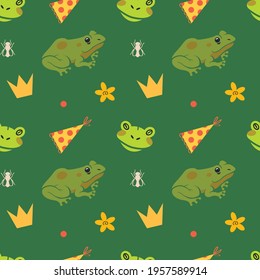 frog pattern. animal pattern background with amphibian. nature pattern background with toads. seamless animal pattern background wild green nature. Seamless Texture used for Wallpapers with a tadpole