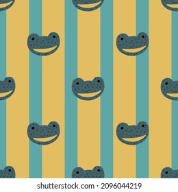 Frog pattern seamless in freehand style. Head predator on colorful background. Vector illustration for textile prints, fabric, banners, backdrops and wallpapers.