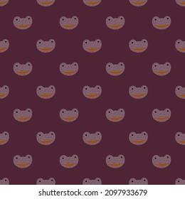 Frog pattern seamless in freehand style. Head predator on colorful background. Vector illustration for textile prints, fabric, banners, backdrops and wallpapers.