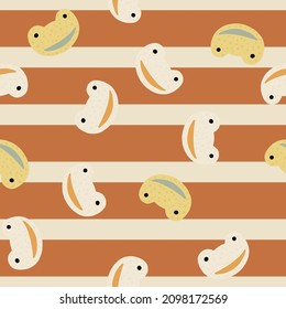 Frog pattern seamless in freehand style. Head predator on colorful background. Vector illustration for textile prints, fabric, banners, backdrops and wallpapers.
