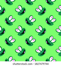 Frog pattern, seamless pattern on green background.