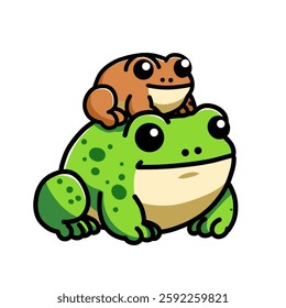 The frog picture holds his child, the frog icon, the frog logo, the vector design illustration with a white background.
