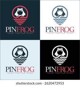 Frog pin map point water line art logo set template design