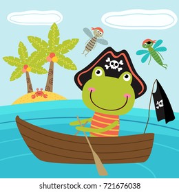 frog pirate in the boat  - vector illustration, eps
