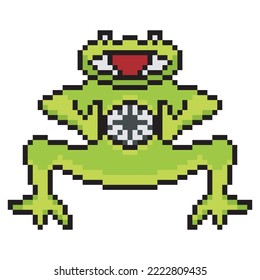 Arte de píxeles de rana atrapando una bola