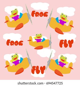 frog and the plane. vector cartoon illustration