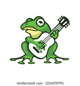 Frog play guitar logo vector design template