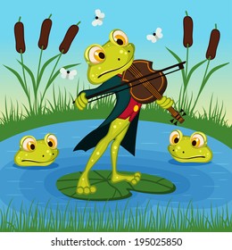 Frog plays the violin - vector illustration, eps