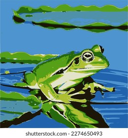 frog in a pond in vector