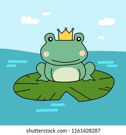 Frog prince cartoon vector illustration doodle style