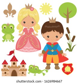 Frog prince fairy tale vector cartoon illustration