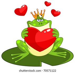 Frog prince holding a heart