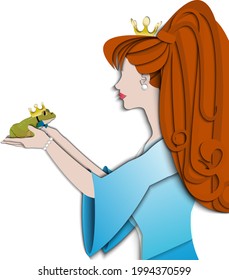 Frog prince illustration. Princess holding a frog prince. 