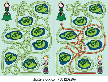 The frog prince maze for kids and solution