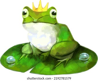 Frog prince in vector format painted with digital watercolors