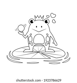 The frog prince vector illustration for story book. Grimm's fairy tale illustration. Cute illustration cartoon for fairy tale story and book. 