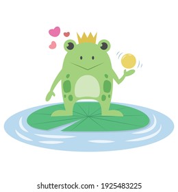 The frog prince vector illustration for story book. Grimm's fairy tale illustration. Cute illustration cartoon for fairy tale story and book. 