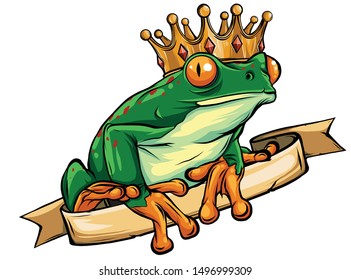 Frog Prince waiting to be kissed, holding a heart. vector