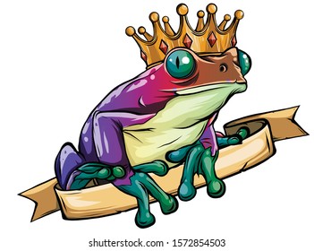 Frog Prince waiting to be kissed, holding a heart. vector