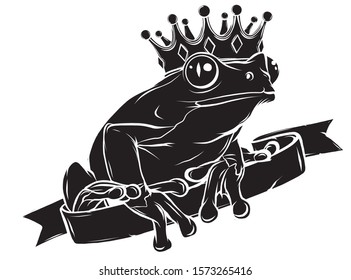 Frog Prince waiting to be kissed, holding a heart. vector