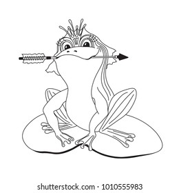 Frog Princess with arrow sit on water lily leaf