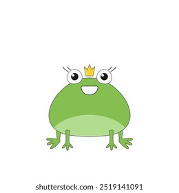 Frog princess crown cartoon character childish cute lovely funny happy smile vector illustration.