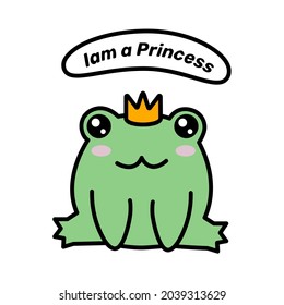 Frog princess sticker. The frog princess is sitting. Cute sticker. Vector illustration.