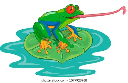 Frog pulling her tongue