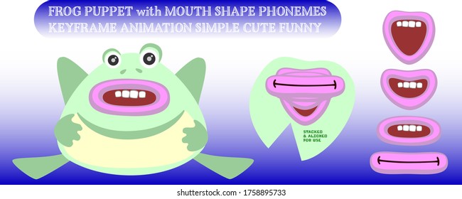 Frog Puppet with Mouth Shape Phonemes Keyframe Animation Simple Cute Funny