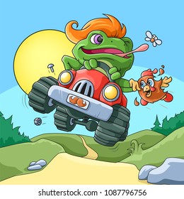 Frog Racer. A colored Illustration