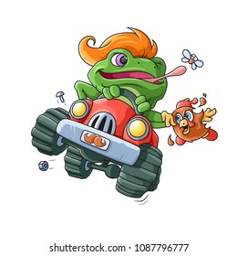 Frog Racer. A colored Illustration isolated on a white background