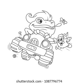 Frog Racer. A coloring book page