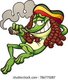 Frog with rasta hair, smoking a joint . Vector clip art illustration with simple gradients. All in a single layer.  
