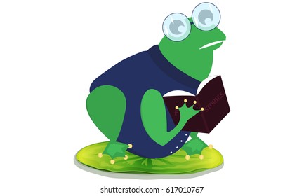 Frog reads Frogs Stories Vector Illustration