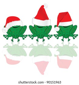 frog with red christmas hat illustration on white
