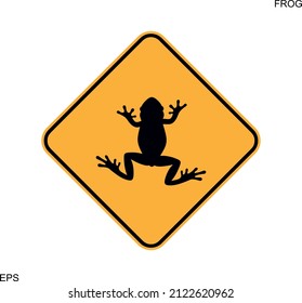 Frog road sign. Isolated frog jumping on white background