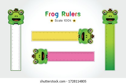 Frog of Rulers Inch and metric rulers. Scale for a ruler in inches and centimeters. Centimeters and inches measuring scale cm metrics indicator. Inch and metric rulers Vector isolated set