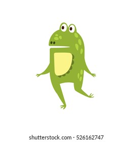 Frog Running On Two Legs Flat Cartoon Green Friendly Reptile Animal Character Drawing