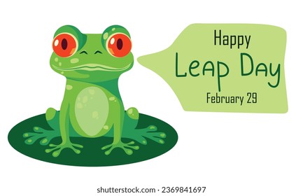 Frog says Happy Leap Day. February 29. Leap Day banner concept with frog. Vector illustraiton.