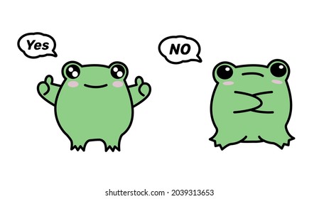 
The frog says yes and no. Frog sticker with consent and rejection emotions. Vector illustration.