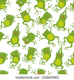 Frog seamless pattern. Cartoon cute frogs kids repeating texture