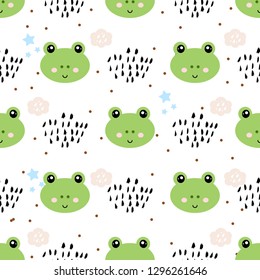 Frog seamless pattern, childish print, vector illustration