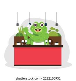 frog shaking a cocktail in bar. cute frog doing a  job , frog character illustrations