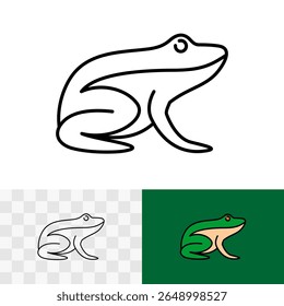 Ícone do logotipo da vista lateral do sapo. Toad silhueta simples estilo de linha fina e versão de preenchimento de cor simples. Traçado editável.